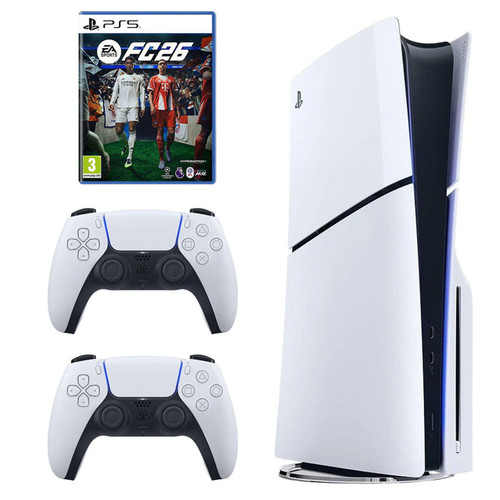 کنسول بازی سونی مدل PlayStation 5 Slim ریجن اروپا سری 2016A نسخه دیسکخور ظرفیت یک ترابایت به همراه دسته اضافی و بازی EA SPORTS FC 26