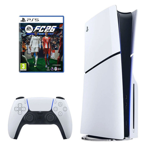 کنسول بازی سونی مدل PlayStation 5 Slim ریجن اروپا سری 2016A نسخه دیسکخور ظرفیت یک ترابایت به همراه بازی EA SPORTS FC 26