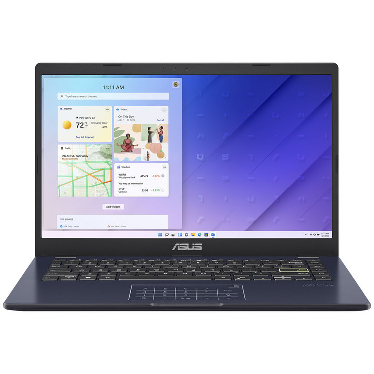 لپتاپ ایسوس مدل Vivobook Go 14 E410KA-CL464 با پردازنده Celeron N4500، رم DDR4 4GB، حافظه eMMC با ظرفیت 64GB، نمایشگر 14 اینچ TN با وضوح HD، دارای نامبرپد دیجیتال