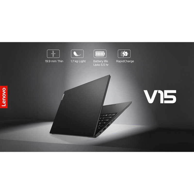 لپتاپ لنوو مدل V15 G2 IJL با پردازنده Celeron N4500، رم DDR4 4GB با فرکانس 2933MHz، حافظه SSD با ظرفیت 256GB، نمایشگر 15.6 اینچ TN با وضوح Full HD